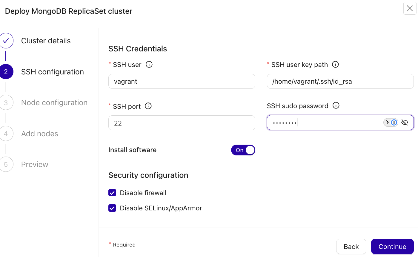 image showing step 2 of clustercontrol deploying of percona sever mongodb replicaset