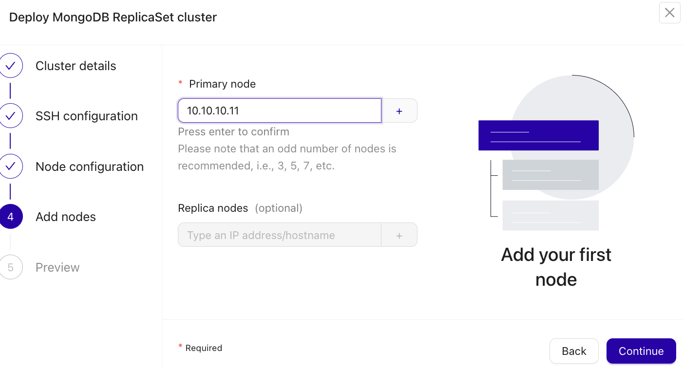 image showing step 4 of clustercontrol deploying of percona sever mongodb replicaset