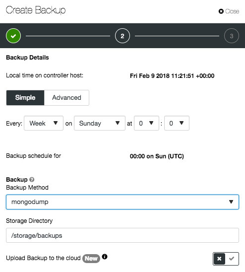 MongoDB backup scheduler dialogue