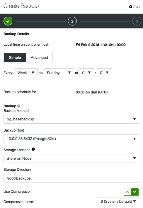 Postgres backup scheduler dialogue