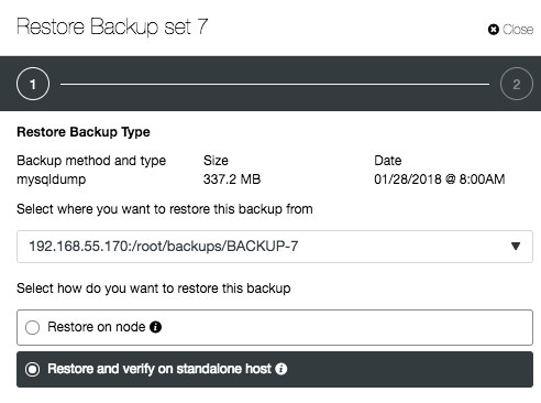 Restore and verification options from restore backup dialogue