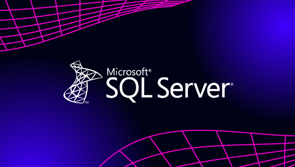 white Microsoft SQL Server logo on a dark blue background