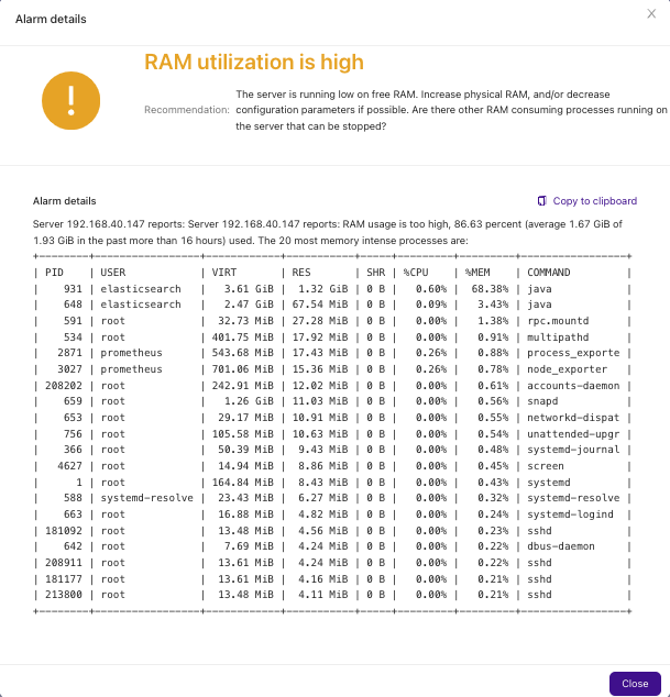 Clustercontrol Alarm details