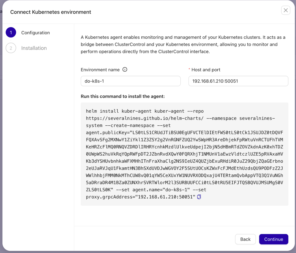 clustercontrol kubernetes environment integration wizard ui
