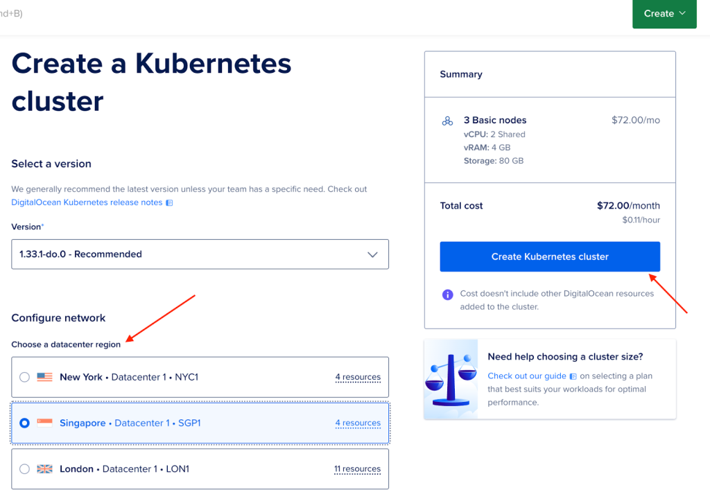 digitalocean kubernetes cluster deployment wizard ui
